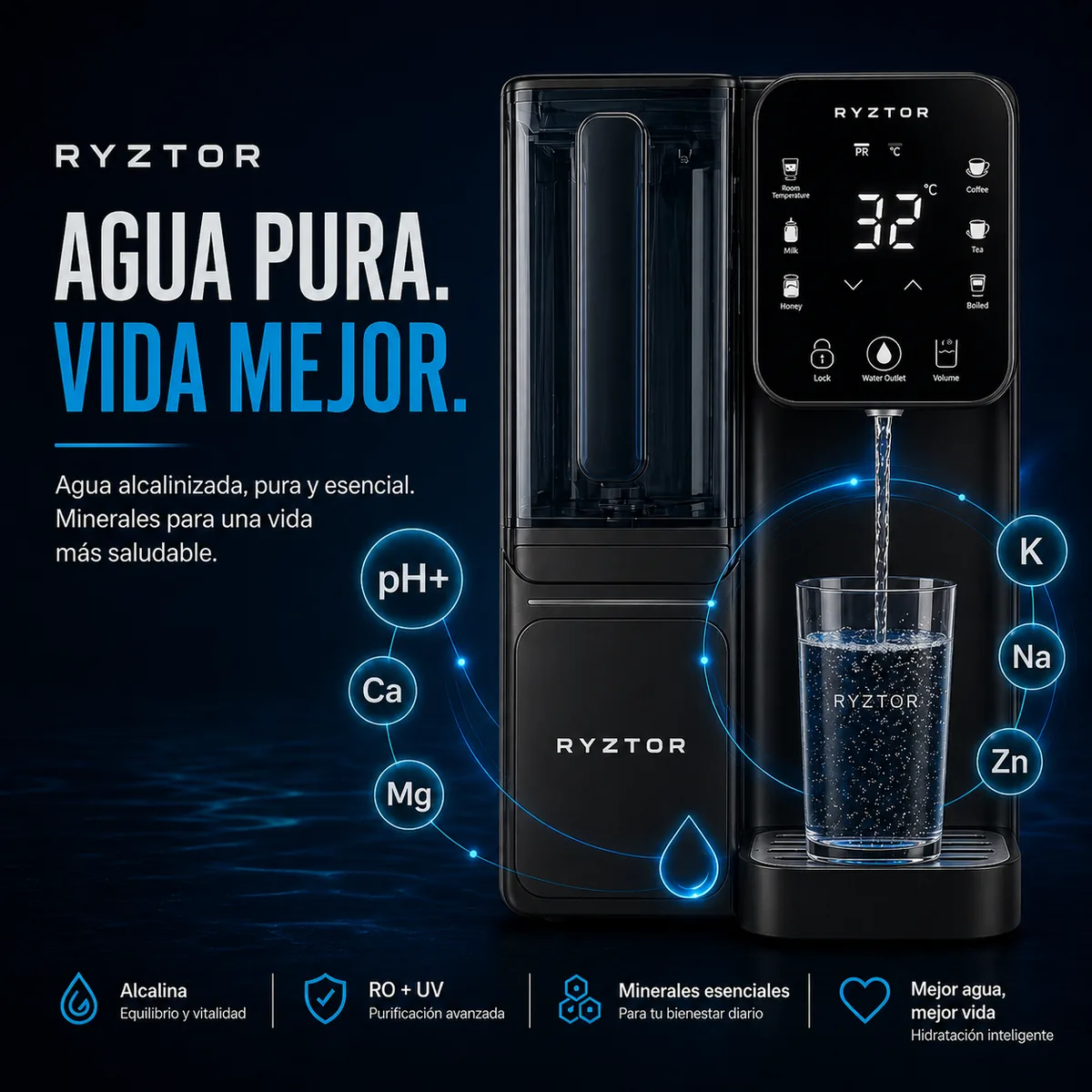 Agua alcalinizada con minerales esenciales